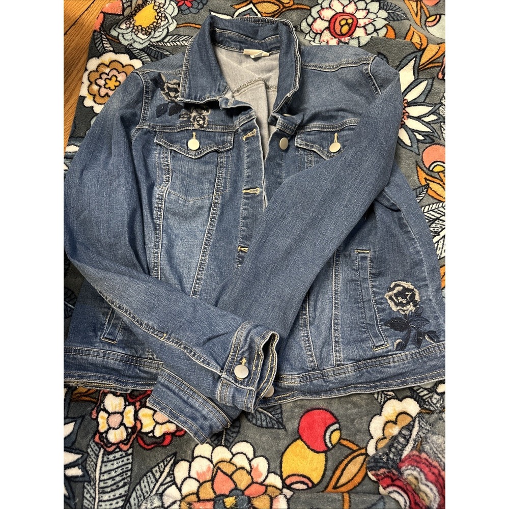 Westport 1962 Denim Jean Jacket Women's Embroidered Flowers Size Large